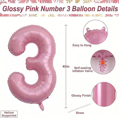 Pearlescent Pink Number 3 Balloon 40 Inch, Shiny Foil - Image 4