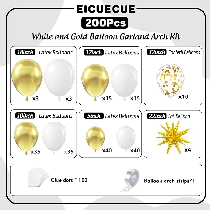 White and Gold Balloons Garland Arch Kit - Image 2