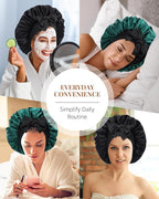 AWAYTR Silk Bonnet for Sleeping Women 100% Mulberry Silk Bonnet with Band 2 Layer Reversible Hair Bonnet Sleeping Hair Wrap (Silk, Black/Green)