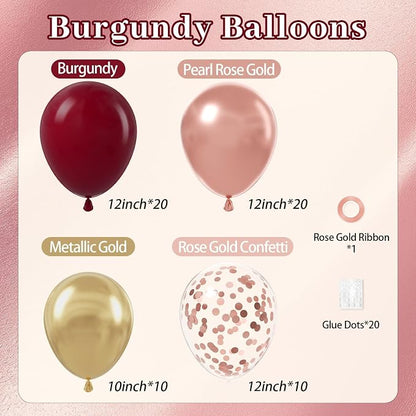 60pcs 12inch Burgundy and Gold Balloons - Image 2