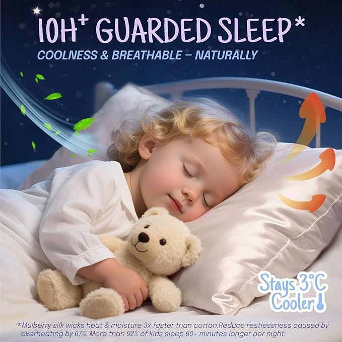 OLESILK 100% Mulberry Silk Toddler Pillowcase for Hair and Skin, Both Sides 19 Momme Pure Natural Silk Travel Pillow Cases with Hidden Zipper, 13"x 18", Light Blue