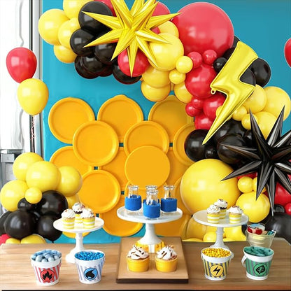 Red Black Yellow Balloons Arch Garland Kit, Cartoon Birthday Party Balloons - Image 6