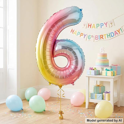 40" Rainbow Foil Number 6 Balloon - Image 3