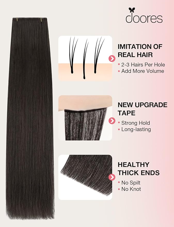 DOORES Invisi Edge Tape in Wide Hair Extensions Human Hair, Dark Brown 4PCS Injection Tape ins 20g 14 Inch, Virgin Human 3 Inch Wide Injected Extensions Invisible