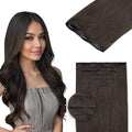 DOORES Invisible Clip in Hair Extensions 22 inch 150g 7pcs, Real Human Hair Invisi Edge Clip in Extensions, Virgin PU Clipins Straight Thickening Hairstyle, 1C Mocha Brown