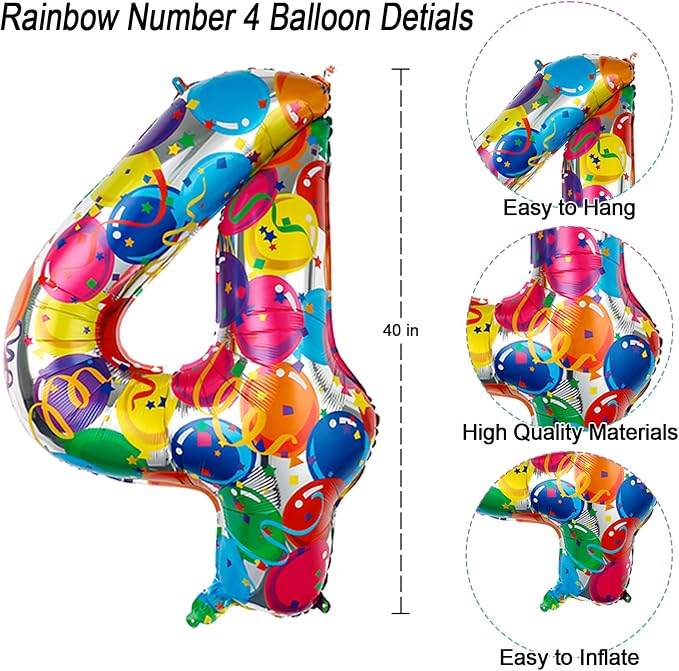 40 Inch Rainbow Balloon Number 14 Balloons, Fourteen Bday Party Decor | Giant - Image 4