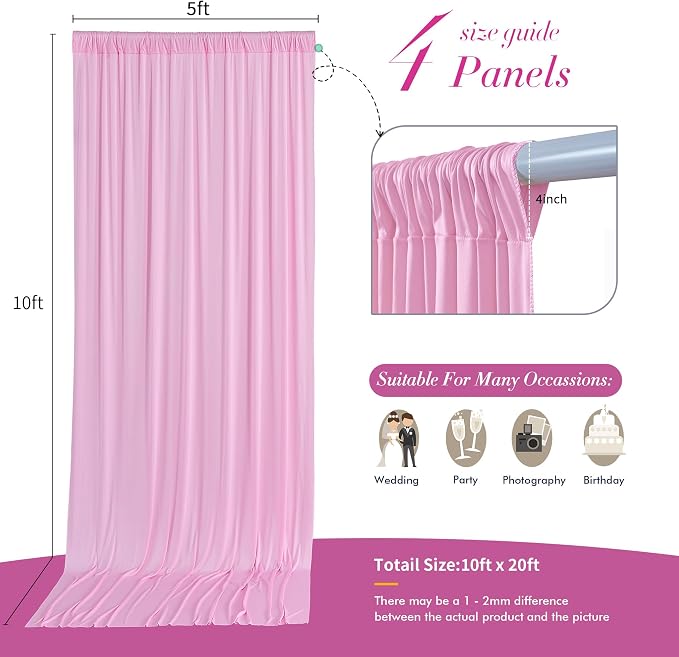 20 ft x 10 ft Wrinkle Free Baby Pink Backdrop Curtain - Image 5