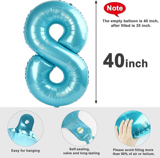 8 Balloon Number 40 Inch Pastel Blue Balloons - Image 6