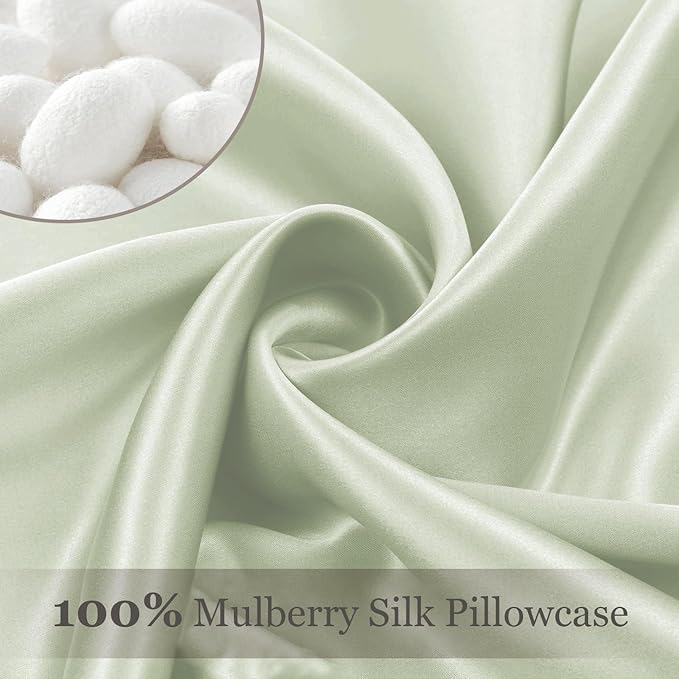 Adubor 100% Silk Pillowcase - Mulberry Silk Pillow Cases, 23 Momme 6A Grade Fibers, Silk Pillow Case for Hair and Skin Health, with Hidden Zipper (King 20''×36'', Pea Green, 1PC)