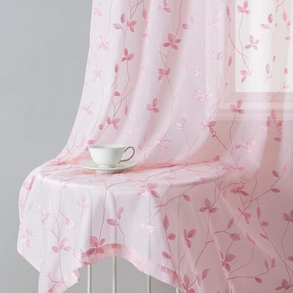 HOMEIDEAS Pink Sheer Curtains 2 Panels Set, Embroidered Vine Leaf, W52 x L84 | - Image 7