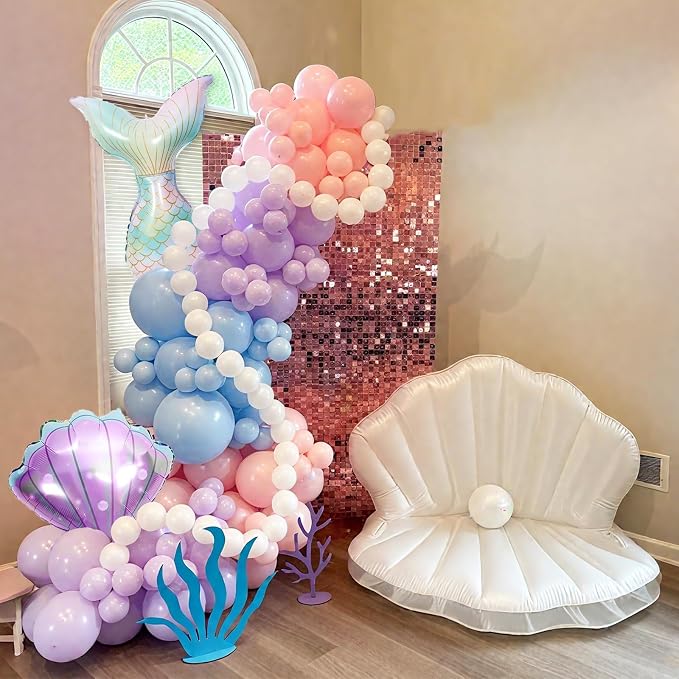 Mermaid Balloons, 12 Inch Pastel Pink Purple Blue Pearl Balloons - Image 6