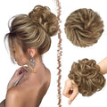 FESHFEN Messy Bun Hair Pieces - Large Wavy Curly Elastic Hair Bun Scrunchies Ponytail Extensions Synthetic Chignon Hairpieces for Women, Brown & Blonde 1.94oz
