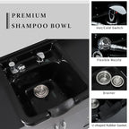 Shampoo Backwash Station for Salons,Salon Station with Shampoo Bowl & Storage Layer, Drawer,10V Outlets, USB Port, Faucet Sprayer, Salon Equipment for Spa Beauty, Black Color
