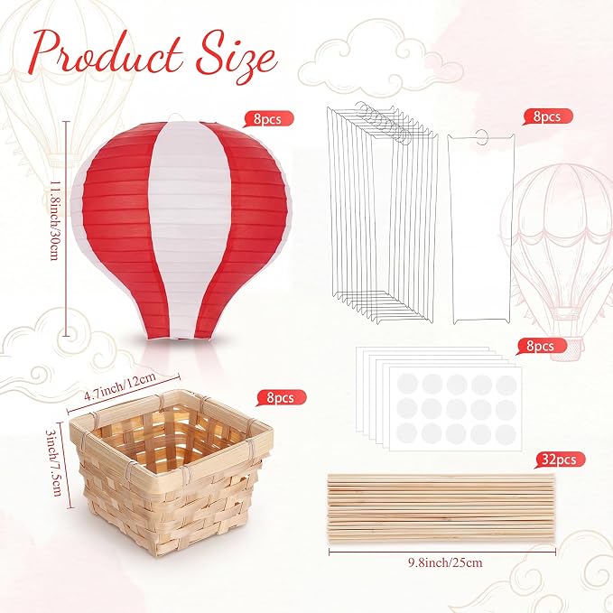 Meooeck 8 Sets Hot Air Balloon Tables Centerpieces, 11.8'' Paper Lantern Party - Image 3