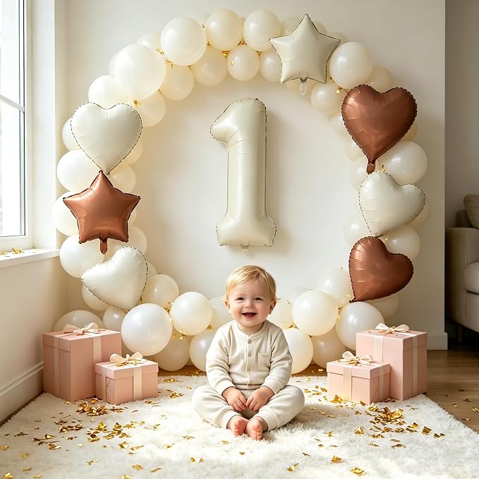 TONIFUL 1st Birthday Balloons 40 Inch Cream white Large Number 1 Foil Balloon - Image 6
