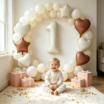 TONIFUL 1st Birthday Balloons 40 Inch Cream white Large Number 1 Foil Balloon - Image 6