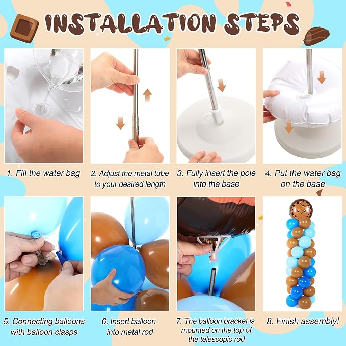 Jenaai 2 Set 163 Pcs Cookie Birthday Party Balloons Column Stand Kit Chocolate - Image 4
