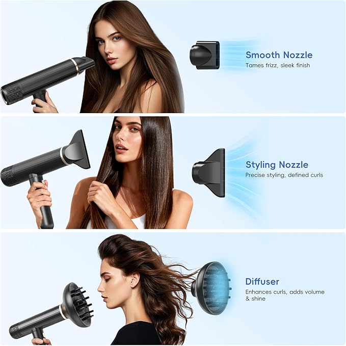 Nicebay Ionic Hair Dryer with diffuser for Curly Hair,1600W &110000RPM High-Speed Brushless Motor for Fast Drying,Professiona Blow Dryer for Women,Low Noise,Lightweight,Lock Function,Travel Home Salon
