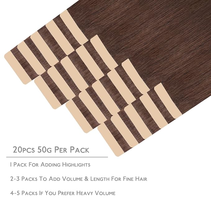 WENNALIFE Tape in Hair Extensions Human Hair, 20pcs 30g 10 inch Chocolate Brown Remy Hair Extensions Straight Human Hair Tape in Extensions Skin Weft Tape Extensions Human Hair
