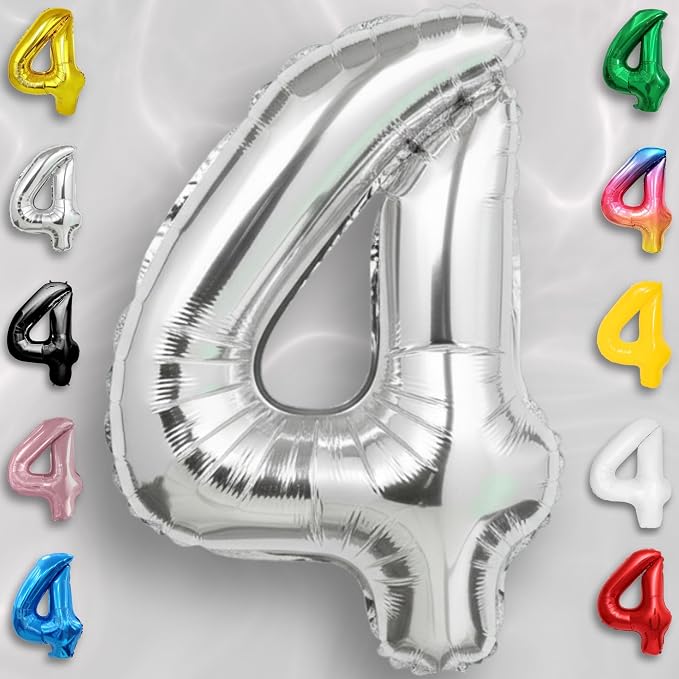 Silver Number Balloon 4 Mylar Foil Balloons 40 inch - Image 2