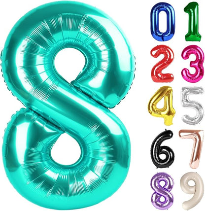 8 Balloon - Teal Birthday Number Balloons, 40 Inch Decorations Men Women | Teal by ALPHADELTAPI