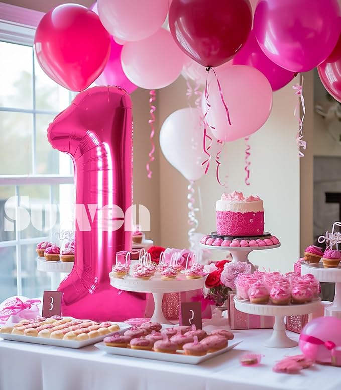 SUWEN 40 Inch Hot Pink Large 1 Balloon Numbers Big Foil Helium Number Balloons - Image 2