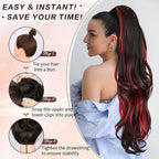 Ponytail Extension, Drawstring Ponytail Extension for Women 26 Inch Long Wavy Highlights Pony Tails Hair Extensions Synthetic Clip in Ponytail Hairpiece for Women(H1B/113)