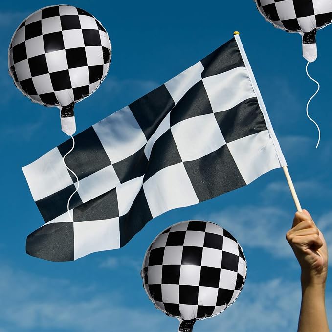 Gejoy 24 Pcs Checkerboard Balloon 18 Inches Aluminum Foil Black White Checkered - Image 4
