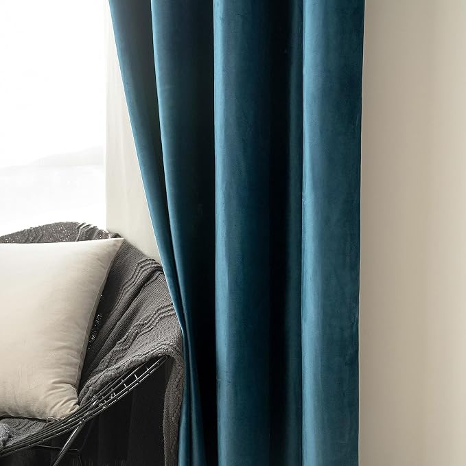 MIULEE Velvet Curtains Peacock Blue 52 x 108 Inch Length Set of 2 | Extra Long - Image 6