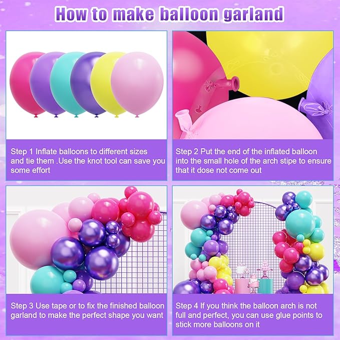 YMSZ Pink Blue Purple Balloons Arch Kit, Birthday Decorations - Image 3