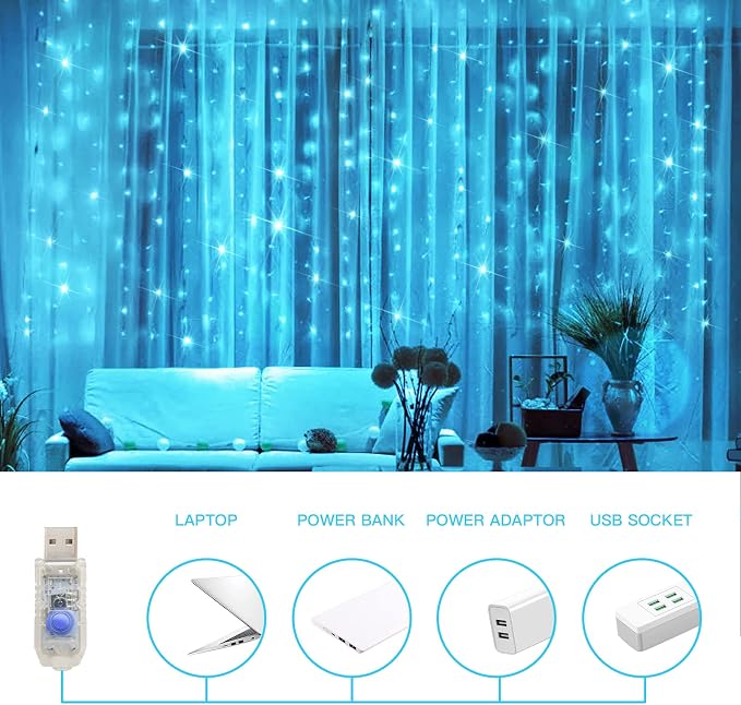 Curtain Lights for Bedroom, 200 Led 6.5ft x 6.5ft Hanging String Lights Outdoor - Image 5