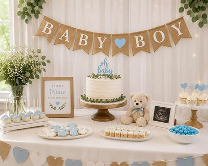 “Baby Boy” Burlap Banner – 5" x 7" Pre-Assembled Jute Flags - Image 5