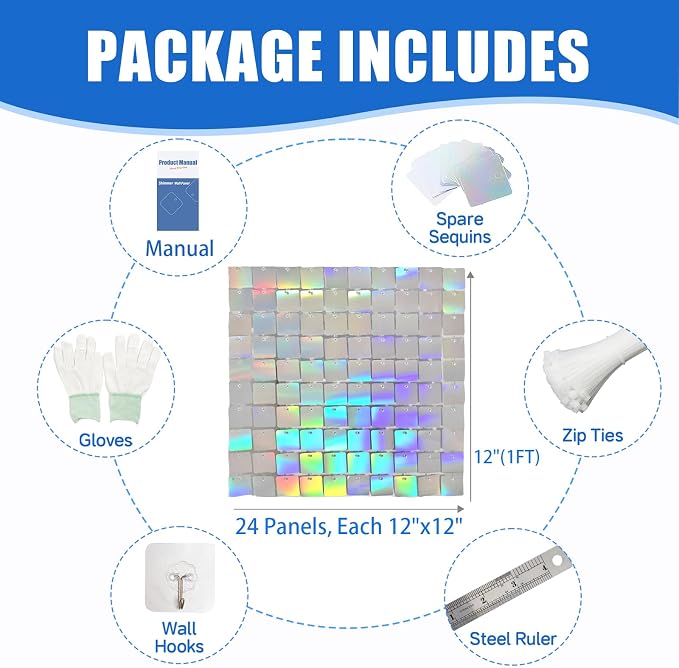 Ozikutech 24 Pcs Iridescent Silver Shimmer Wall Backdrop Panels - Image 2