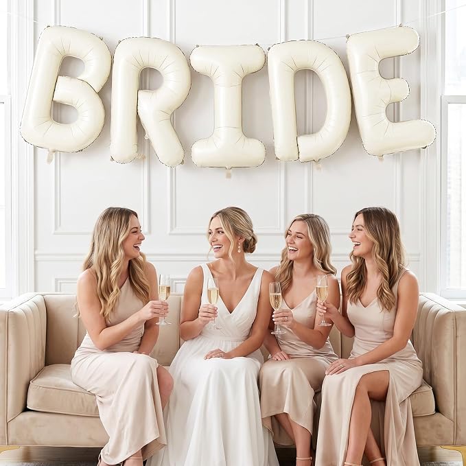 BRIDE Balloons Bachelorette, Cream BRIDE Letter Balloon Foil Bridal Balloons | - Image 4
