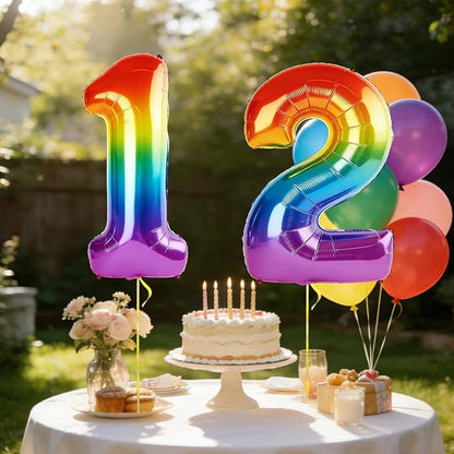 40 Inch Number 12 Balloons for 12th Birthday Party Decorations, 0-100 Rainbow - Image 3