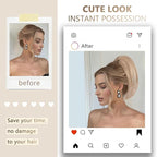 Clip on Ponytails for Women - 10 Inch Short Ponytail Extension, Straight Pony Tails Hair Extensions, Synthetic Hair Extensions Ponytail, Clip in Ponytail (Color: Ash Blonde with White Highlights)
