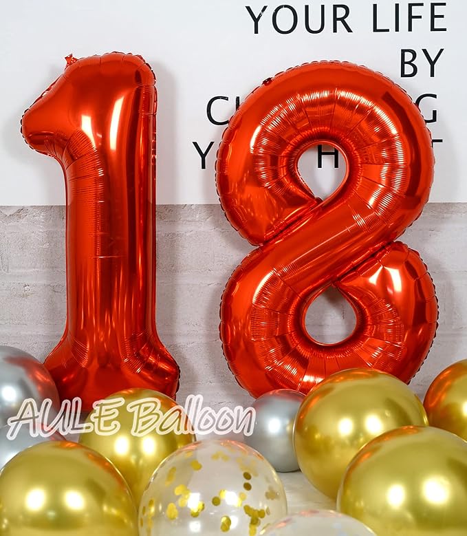 AULE 40 Inch Red 18 Balloon Number Foil 0-9 Birthday Big Numbers | Birthday - Image 2