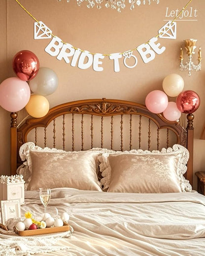 Letjolt Wedding Banner Decorations White Bride to Be Paper Garland Supplies | - Image 2