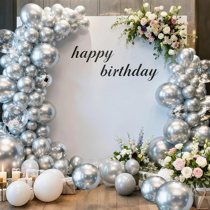 RUBFAC Silver Balloons Different Sizes 105pcs 5/10/12/18 Inch Metallic Silver - Image 5