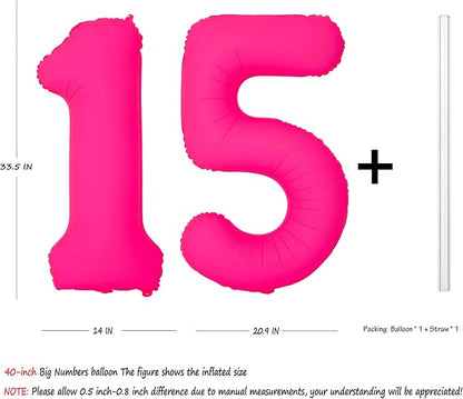 Pink Birthday Number 15 Balloons 40IN Fluorescent Pink 51 Foil Balloon | - Image 2