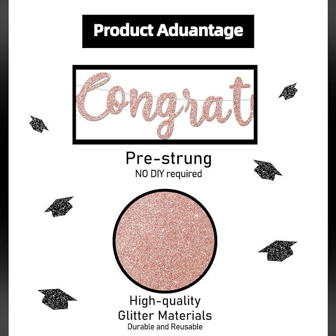 Glitter Rose Gold Congratulations Banner - Image 4
