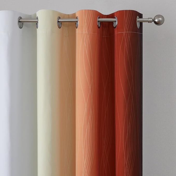 Estelar Textiler Burnt Orange & Greyish White Ombre Blackout Curtains 96 Inch - Image 4