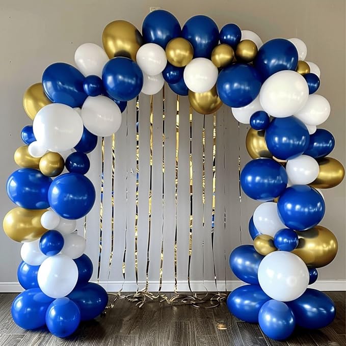 188pcs Royal Blue White Gold Balloon Garland Arch Kit - Image 8