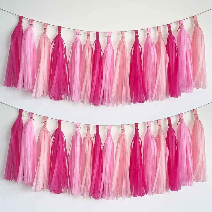 We Moment Hot Pink Light Pink Tissue Paper Tassels Party Tassel Garland Banner by We+Moment