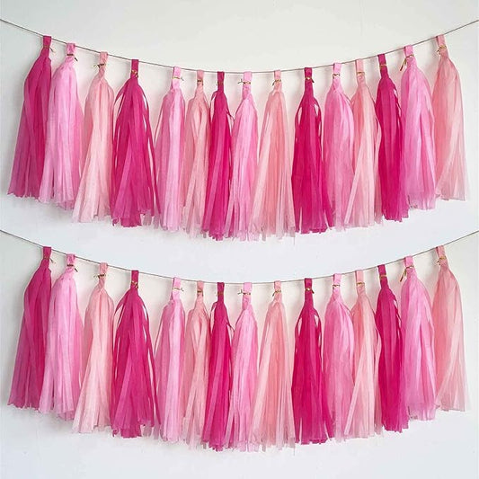 We Moment Hot Pink Light Pink Tissue Paper Tassels Party Tassel Garland Banner by We+Moment