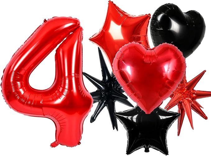 TONIFUL 4th Birthday Balloons Kit 40 Inch Red Large Number 4 Foil Balloon | by TONIFUL