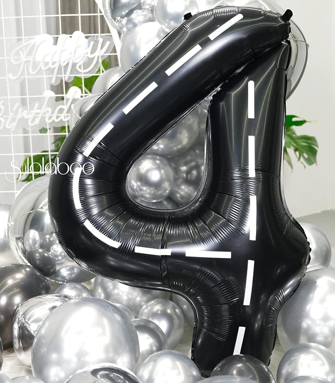 Race Car 40 Inch Black 4 Big Large Helium Balloon Number 0-9 | Track Giant - Image 7