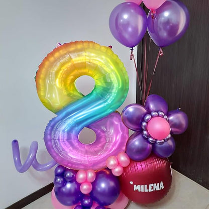 Rainbow Number 8 Balloon, 40 Inch Large Number Foil Mylar Balloons - Image 5