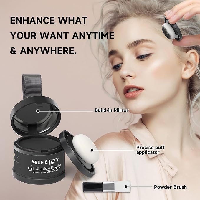 Root Touch Up Powder, Instantly Gray Hair Cover Up, Women Color Root Coverage Shadow Powder for Thinning Grey Hairline, Men Roots Concealer for Hair Loss Beard Line Eyebrow, Gray