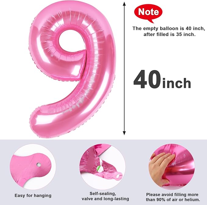 9 Balloon Numbers Birthday Decorations, 40In Pink Balloons - Image 6